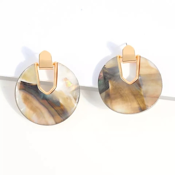 Light Tortoise Shell Acrylic Round Earrings - Picture 3 of 4